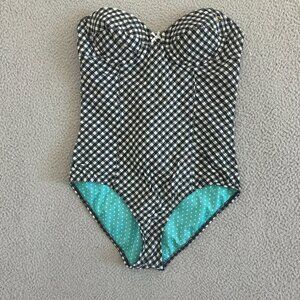 Vintage 90s Guess One Piece Swimsuit Bombshell‎ Gingham Corset Underwired